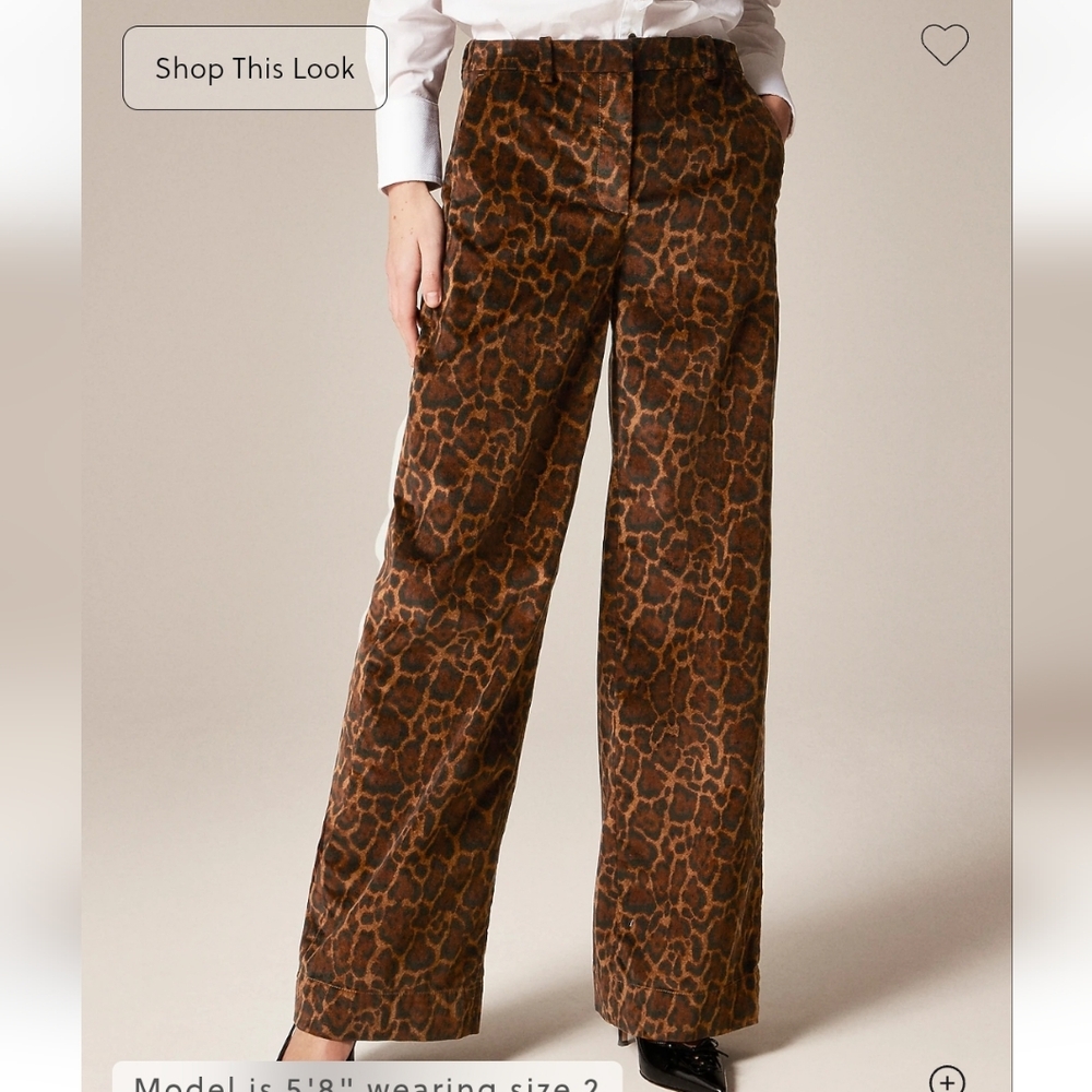 J Crew Washed velvet wide-leg trouser in jaguar print CQ057 Size 00 NWT